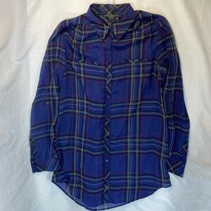 Guess medium purple plaid see through button down shirt